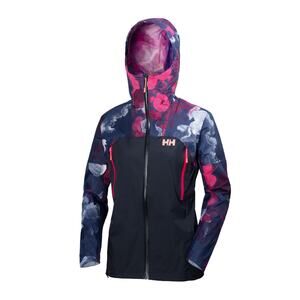 HELLY HANSEN On Route Shelter Jacket in Blue & Pink Pattern Outdoor Shell W's XS